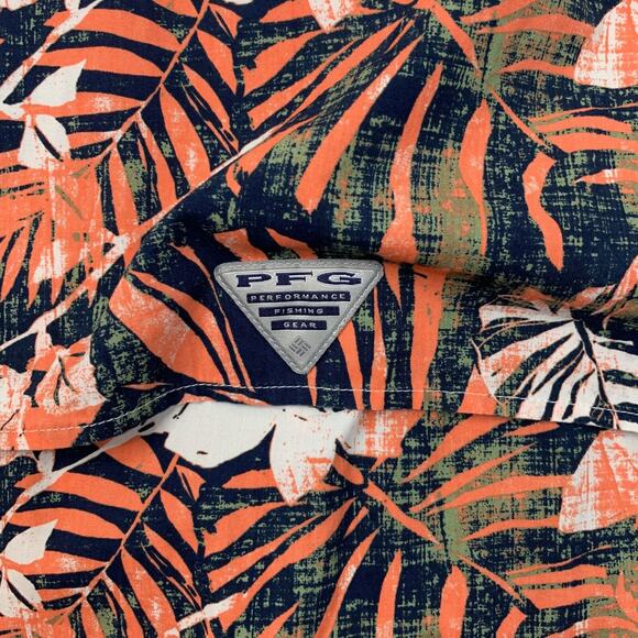 Columbia Shirt Mens L Large Navy Orange PFG Trollers Best Floral Vented Fishing - Picture 7 of 12